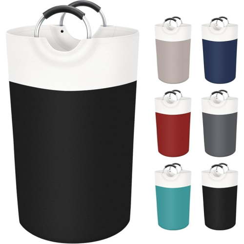 90L Laundry Basket, Freestanding Laundry Hamper, Collapsible Dirty Clothes Hamper, Waterproof Fabric with Foam Protected Aluminum Handles for College, Dorm, Family (Black)