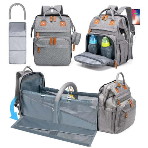 Kabaqoo Baby Diaper Bag, Newborn Multifunctional Waterproof Baby Backpack with Changing Station Gray