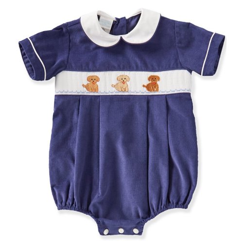 Edgehill Collection Baby Boys Smocked Puppy Romper Bubble
