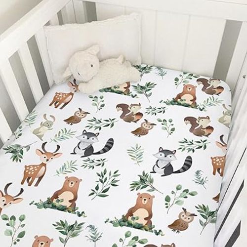 Woodland Animals Boho Leaves Baby Crib Sheet 52''x28''