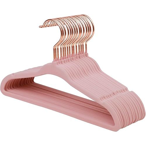 ManGotree Baby Velvet Hangers with 360° Swivel Rose Gold Hook, 10.95" Non-Slip Toddler Hangers, Ultra Thin Space Saving Infant Hangers for Kids Clothes, 15 Pack (Light Pink)