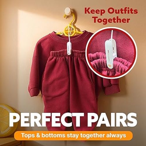 HASHI Premium Baby Clothes & Pants Clips 36 Pack, Silicone Pads for Non-Slip Hanger Clips, Space-Saving Organizer for Baby & Toddler Laundry, Closet, Socks, Stroller, Travel & Drying Rack