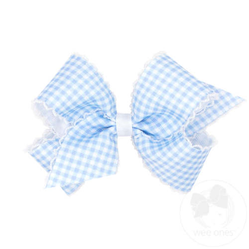 Medium Gingham-Printed Grosgrain Hair Bow with Moonstitch Edge - MILLENNIUM BLUE | Wee Ones Hair Bows & Accessories