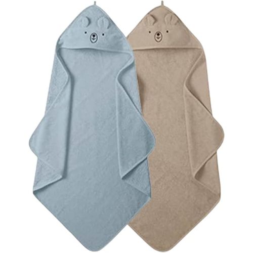 Baby Hooded Towels – Organic Cotton Baby Bath Towels – Baby Towels, Baby Bath Towels for Baby Boy, 32" x 32" Super-Soft and Absorbent Baby Towels (2-Pack Bear Fog/Baby Blue)
