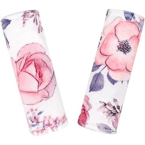 Car Seat Strap Cover for Babies, Soft Car Seat Belt Covers, Mink Car Seat Strap Shoulder Pads Girls, Pink Floral