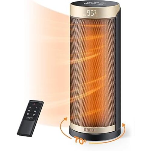 Dreo Space Heater Indoor, 1500W PTC Electric Heaters with Thermostat, 70° Oscillation, 1-12H Timer, Ceramic heaters for Indoor use with Remote, Fast Safety Room Heater for Home Bedroom, Office