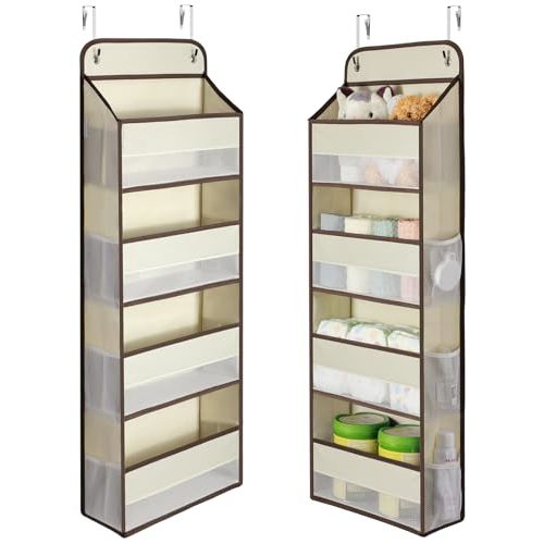 Yecaye Hanging Over the Door Organizer 1 Pack, 35.2lbs Load Toy Stuffed Animal Storage, Swing-proof Bathroom Organizers and Storage for Nursery Newborn Baby Essential Stuff Beige