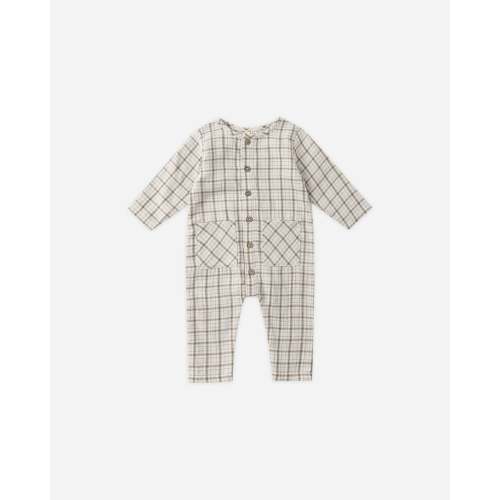 Pocketed Woven Jumpsuit Blue Plaid