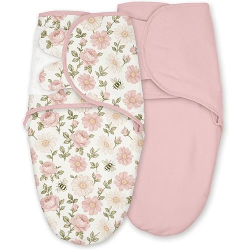 Baby Swaddles for Newborn Organic Cotton, Soft & Snug Newborn Velcro Swaddle 0-3 Months Sleep Sack Helps Calm Startle Reflex, 2-Pack Wrap Nursery Swaddling Bloom Floral