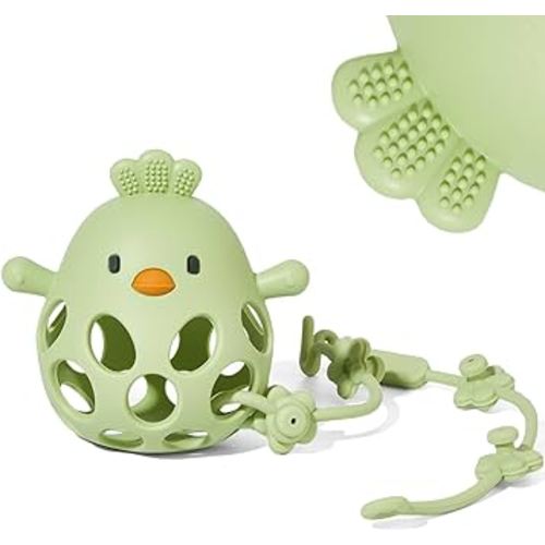 Baby Teething Toy with A Toy Strap for Babies 0-6 6-12 Months, Food-Grade Silicone Teething Mitten, Easy to Hold Hollow Design, Anti Dropping Wrist Hand Teethers, Baby Chew Toys for Sucking Needs