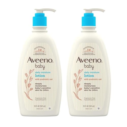 Aveeno Baby Daily Moisture Body Lotion, 18 fl. oz, 2 Pack | for Sensitive Skin, Hypoallergenic Moisturizing Baby Lotion