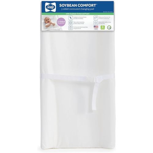 Sealy Baby Soybean Comfort 3-Sided Waterproof Contoured Baby Diaper Changing Pad for Dresser or Changing Table - White, 32” x 16”