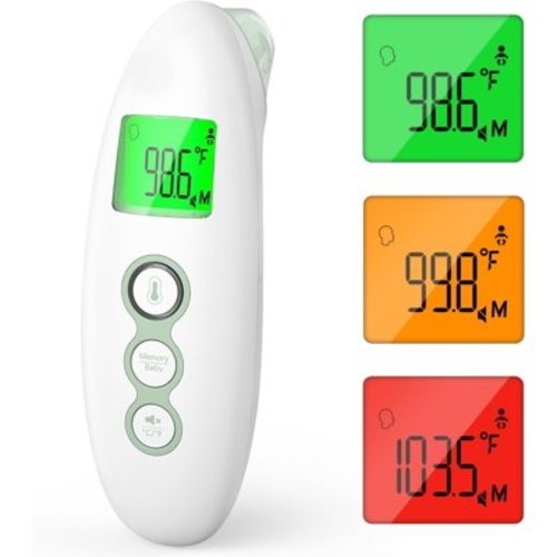 Momcozy Non-Contact Forehead and Ear Thermometer, Digital Infrared Thermometer for Adults and Children, with Child Mode, Fever Alarm Function, Mute and Memory Functions, Fast and Accurate Measurement
