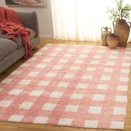 SAFAVIEH Easy Care Collection Accent Rug - 4' x 6', Ivory & Rust, Handmade Cotton, Machine Washable, Gingham Pattern, Ideal for The Living Room, Dining, Bedroom (ECR216P)