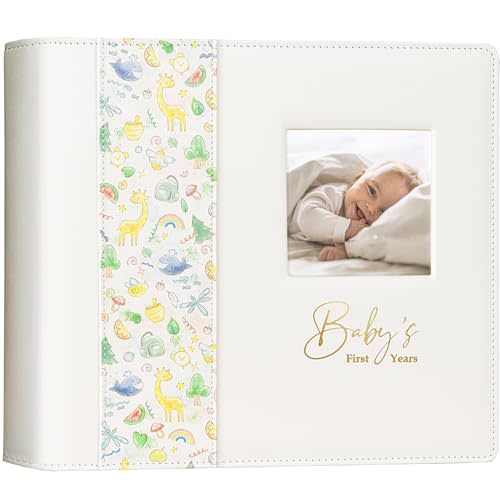 Keepsake Baby Memory Book Girl Boy – Timeless Leather-Bound Baby Milestone Book – Baby Book Keepsake Record First 5 Years - Gender Neutral Baby Scrapbook Album Baby Album Journal Registry Search Gift