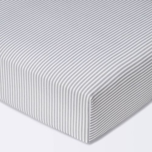 Fitted Crib Sheet Stripe - Cloud Island™ - White/gray