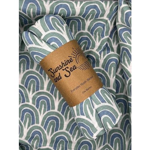Sunshine & Sea Newborn Nursery Muslin Swaddle Blanket (Blue Rainbow), Baby, Coral, 00003-CRLRN