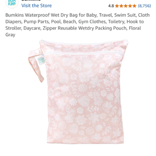Bumkins Waterproof Wet Dry Bag for Baby, Travel, Swim Suit, Cloth Diapers, Pump Parts, Pool, Beach, Gym Clothes, Toiletry, Hook to Stroller, Daycare, Zipper Reusable Wetdry Packing Pouch, Floral Gray
