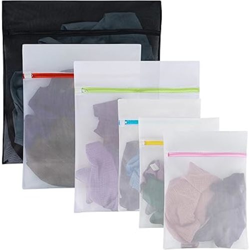Handy Laundry Zippered Mesh Laundry Bag - Various Sizes, Durable Breathable Material, Color Coding, Secure Zipper Closure (Set of 6)