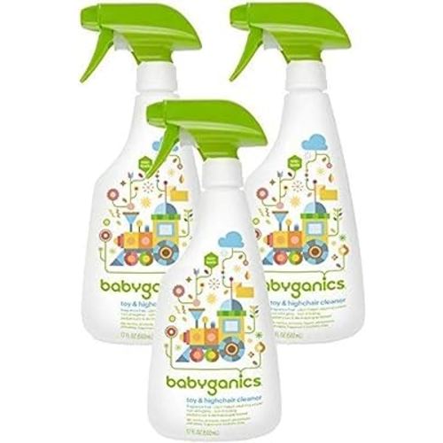 Babyganics Toy & Highchair Cleaner, Pack of 3, Fragrance-Free Multipurpose Household Cleaning Spray for Kids Toys, High Chair, and More, Child Safe, 17oz Spray Bottles