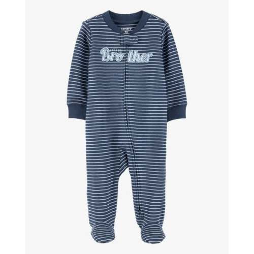 Baby Boy Striped Little Bro 2-Way Zip Cotton Sleep & Play Pajamas - Blue - Carter's | Carter's
