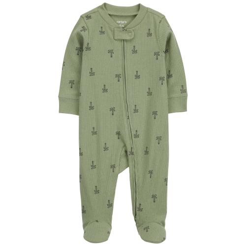 Baby Palm Tree 2-Way Zip Cotton Sleep & Play Pajamas - Preemie (Up to 6lbs) - Style,Olive