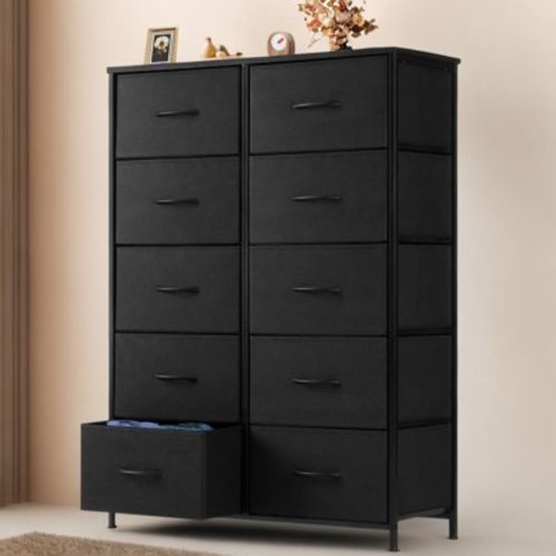 GIANNA Dresser for Bedroom with 10 Drawers, Tall Chest Organizer with Fabric Bins, Freestanding Storage Cabinet, Black