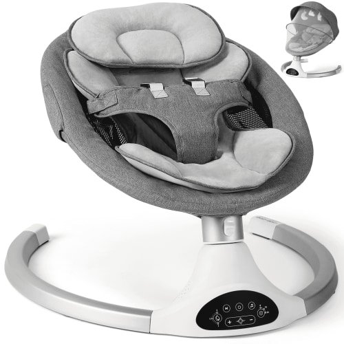 Cowiewie Electric Baby Swing with 3 Speeds 10 Lullabies Portable Indoor Rocker Gray