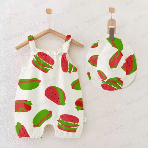 Baby Watermelon Hamburger Jumpsuit with Hat