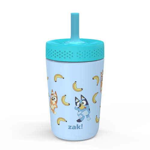 Zak Designs 12oz Bluey Kids Straw Tumbler, Stainless Steel Vacuum Insulated Kincaid Tumbler with Silicone Straw Utilizing Leak-Proof Valve, Travel Straw Tumbler