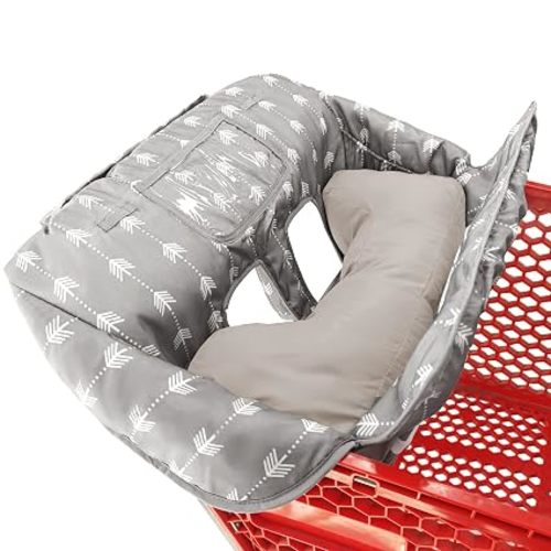 Soft Pillow Attached Waterproof 2-in-1 Baby Grocery Cart Seat Cover and High Chair Cover (Grey Arrow)
