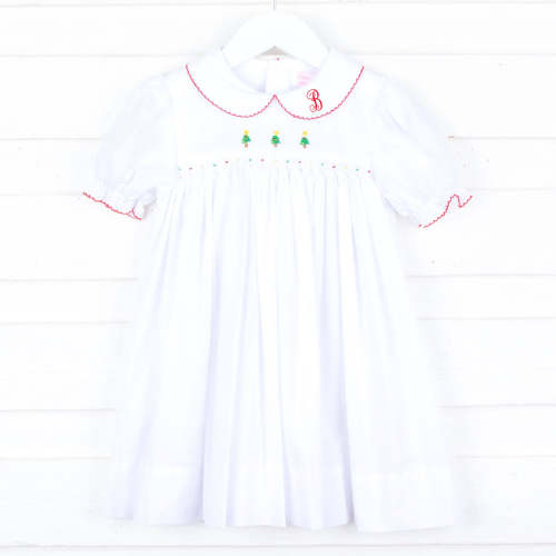 Christmas Tree Embroidery White Dress