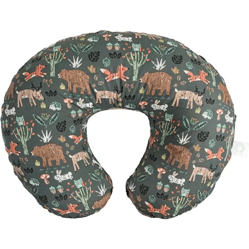 Boppy Nursing Pillow Original Support, Green Forest Animals, Ergonomic Nursing Essentials for Bottle and Breastfeeding, Firm Fiber Fill, with Removable Nursing Pillow Cover, Machine Washable