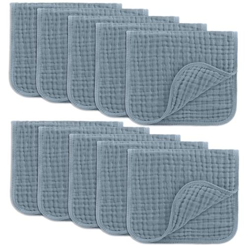 Comfy Cubs Muslin Burp Cloths 20" x 10", Pack of 10 - Large, 6-Layer, Ultra Absorbent 100% Cotton for Baby Drool and Messes - Soft, Safe & Gentle Baby Burp Cloths for Boys & Girls - Pacific Blue