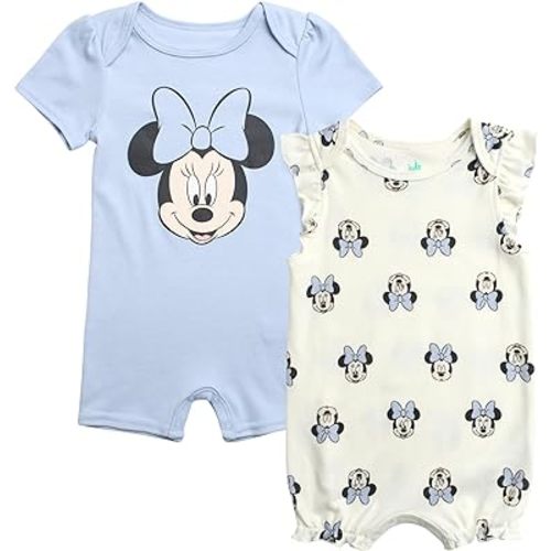 Disney Baby Girls Romper - 2 Pack Ruffled Short Sleeve Baby Jumpsuit Romper - Cozy Baby Clothes for Girls (Newborn/Infant)