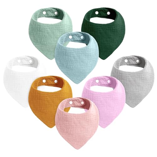 Cherub Muslin Bibs for Baby Girls and Boys, 8 Pack Baby Bandana Drool Bibs for Newborns and Teething, 100% Cotton Absorbent and Soft Muslin Bibs for Infants, Unisex Babys, Toddlers 3-36 Months