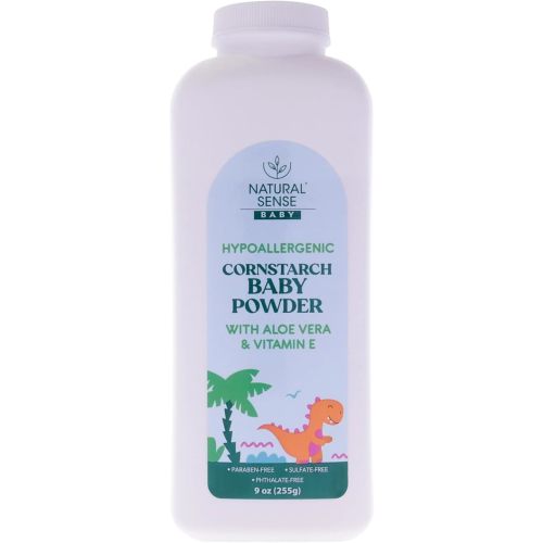Natural Sense Plant-Based Hypoallergenic Cornstarch Baby Powder with Aloe Vera & Vitamin E, 9oz