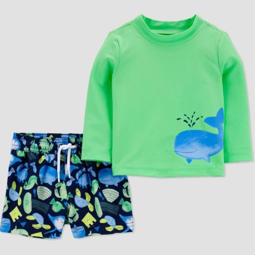 Carter's Just One You® Baby Boys' Long Sleeve Sealife Rash Guard Set - Green/Blue, Size: 6M