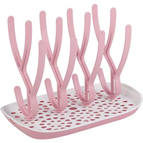 Baby Bottle Drying Rack Space Saving Countertop Baby Bottle Holder, Drying Rack for Baby Bottles Accessories - Stores Up to 12 Bottles, Dishwasher Safe (Pink)