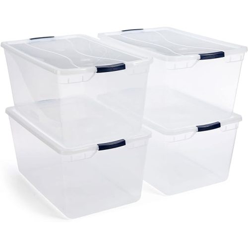 Rubbermaid Cleverstore Clear 95 Qt, 4-Pack, Made in USA, Stackable Large Clear Storage Bins with Lids, See-Through Plastic Storage, with Latching Lids, BPA-Free - 95 Qt - 4 Pack - 1
