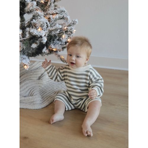 Wallis Knit Romper in Greyish Green Stripes