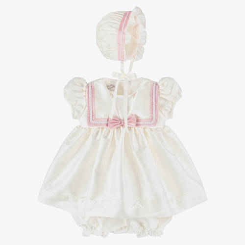 Pretty Originals - Baby Girls Ivory & Pink Bow Dress Set | Childrensalon