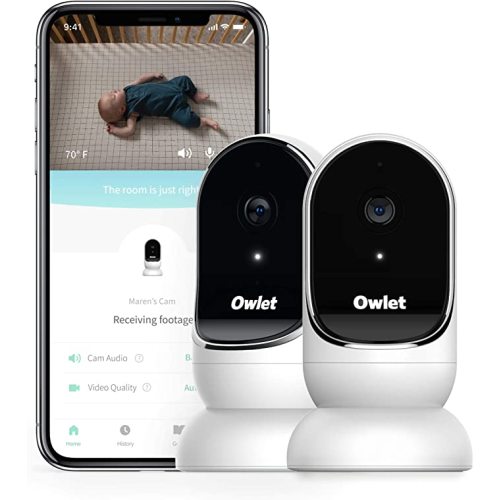 Owlet Cam Smart Baby Monitor - HD Video Monitor with Camera, Wide Angle Lens, Audio and Background Sound, Encrypted WiFi, Motion and Sound Notifications, Humidity, Room Temp, Night Vision, 2-Way Talk - 1 Count (Pack of 1)