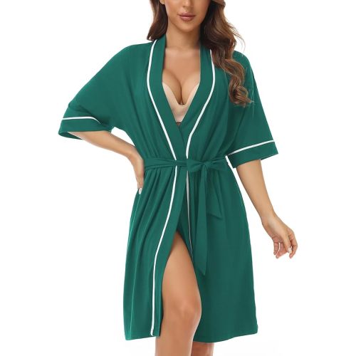COLORFULLEAF Womens Bamboo Short Robes Lightweight Kimono Cotton Robe Soft Knit Bathrobe Ladies Loungewear with Pockets