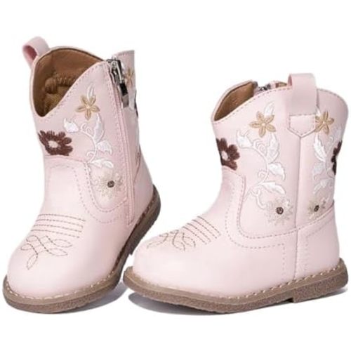 Newsonet Baby Cowboy Cowgirl Boots Western First Walker Shoes Boys Girls Round Toe Boots Winter All Seasons 6-24 Months Infant Toddler