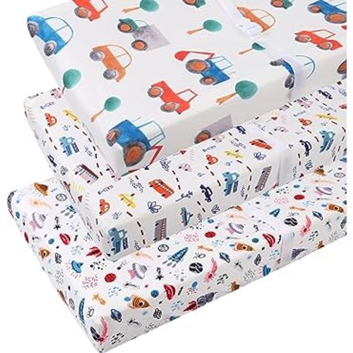Changing Pad Cover Set 3 Pack Jersey Knit Ultra Soft for Baby Boys Girls Rocket Satellite/Car/Bus