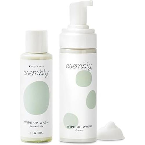 Esembly Wipe Up Wash Kit, Organic No-Rinse Foaming Wipes Solution, Use with Cloth Wipes on Baby’s Diaper Area, or as a Body Wash, Includes Refillable Foamer Bottle and 4oz Concentrate