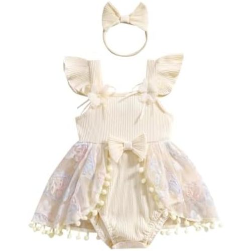 Kuriozud Newborn Baby Girl Summer Clothes Flower Bow Dress Romper Ruffle Jumpsuit Headband Outfit Cute Infant Clothing