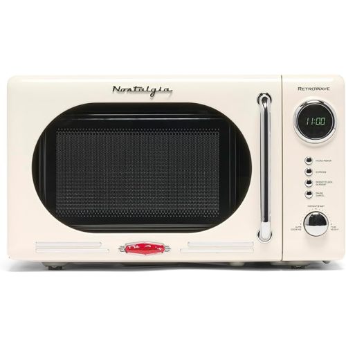 Nostalgia Retro Compact Countertop Microwave Oven - 0.7 Cu. Ft. - 700-Watts with LED Digital Display - Child Lock - Easy Clean Interior - Ivory