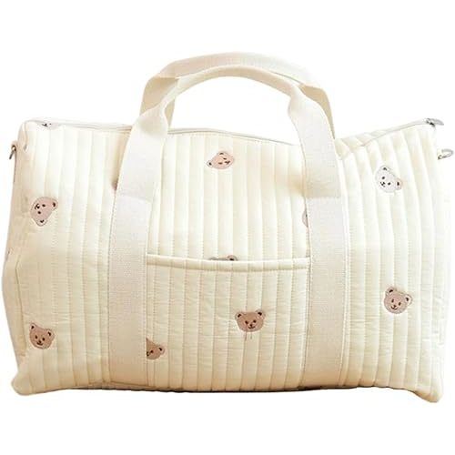 Quilted Duffle Bag For Women Cute Weekender Bag Floral Travel Bag Cotton Diaper Tote Bag
